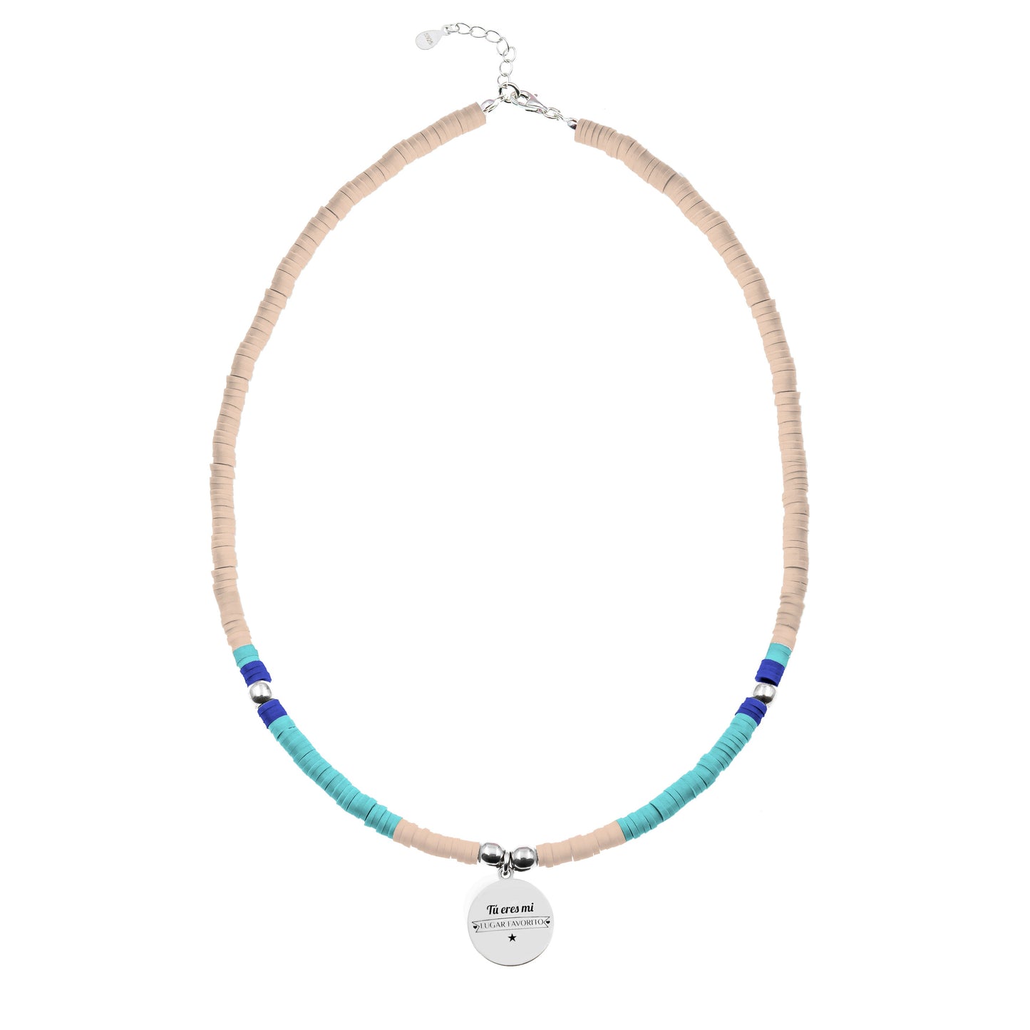 Collier personnalisable perles saumon et aigue-marine argent