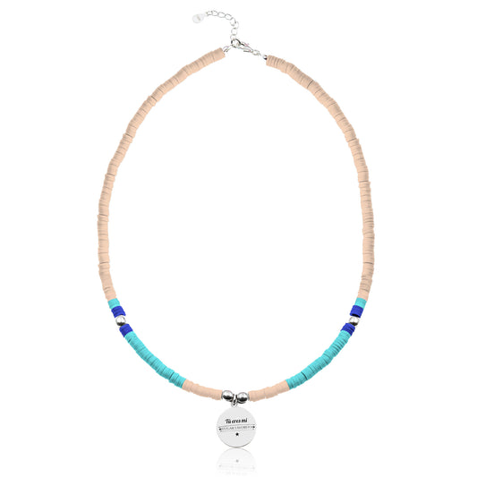 Collier personnalisable perles saumon et aigue-marine argent