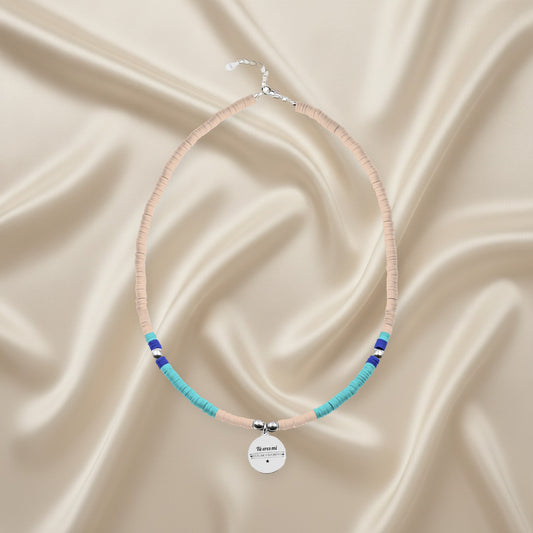 Collier personnalisable perles saumon et aigue-marine argent