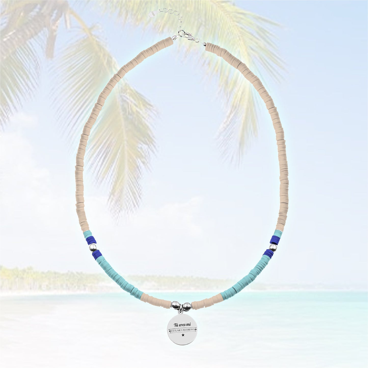 Collier personnalisable perles saumon et aigue-marine argent
