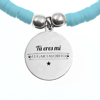 Collier personnalisable perles saumon et aigue-marine argent