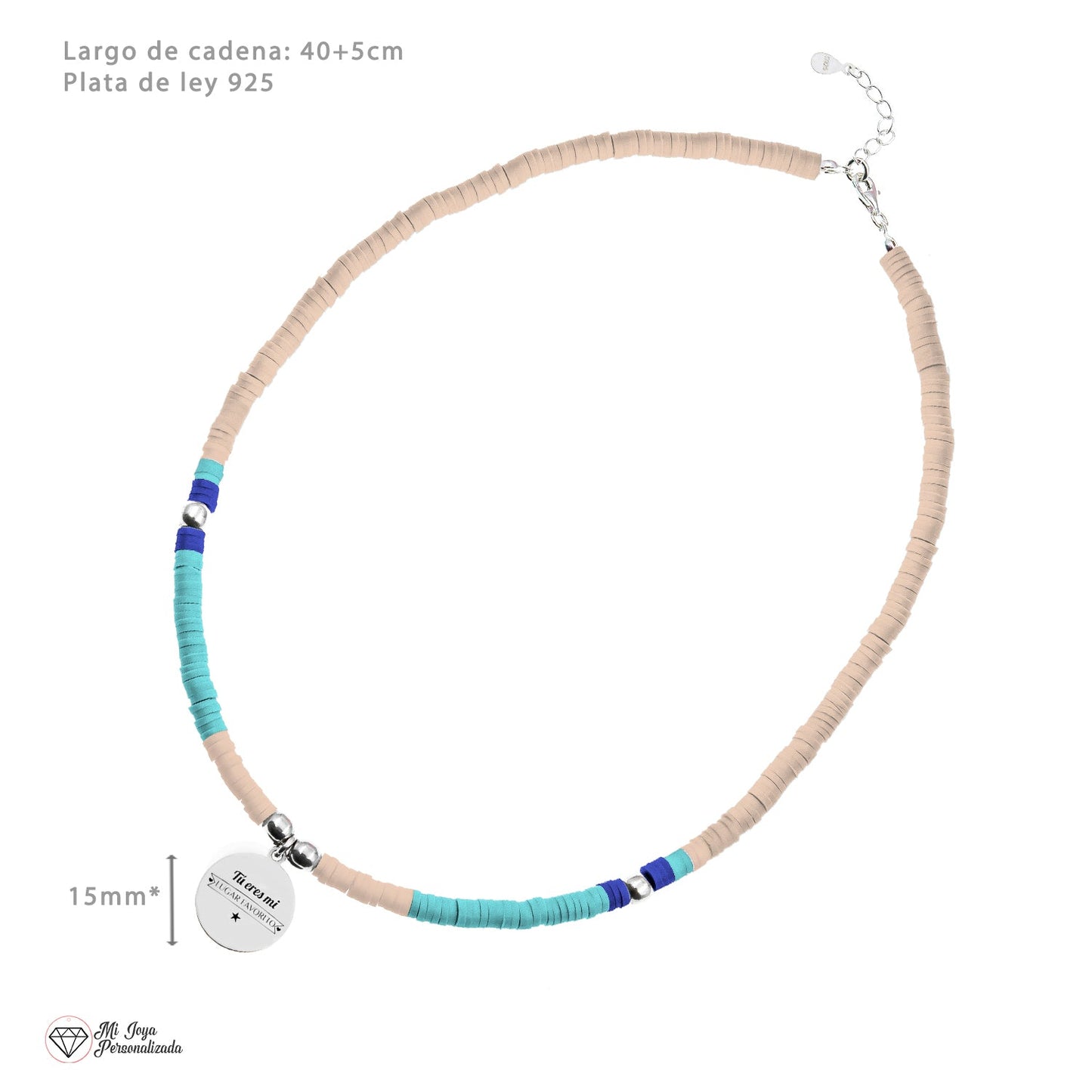 Collier personnalisable perles saumon et aigue-marine argent