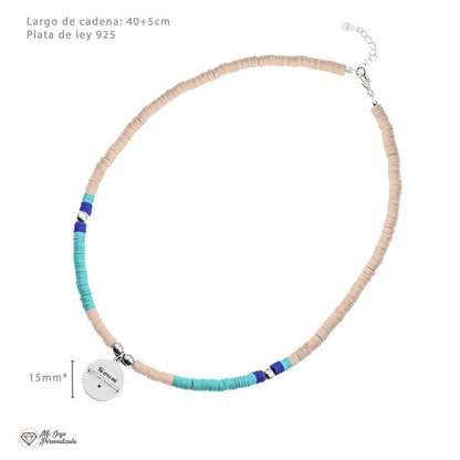 Collier personnalisable perles saumon et aigue-marine argent