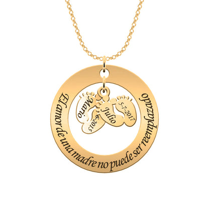 Collier personnalisé argent cercle message et 2 ou 4 pieds plaqués or