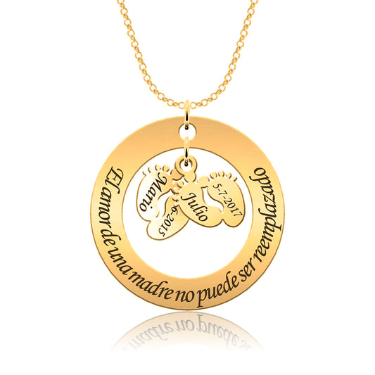 Collier personnalisé argent cercle message et 2 ou 4 pieds plaqués or