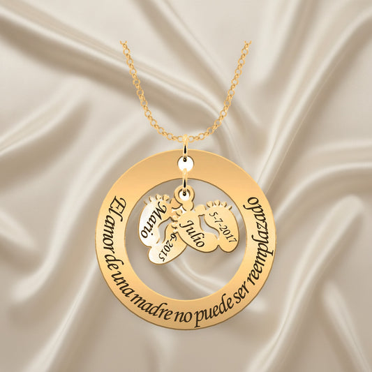 Collier personnalisé argent cercle message et 2 ou 4 pieds plaqués or