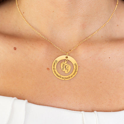 Collier personnalisé argent cercle message et 2 ou 4 pieds plaqués or