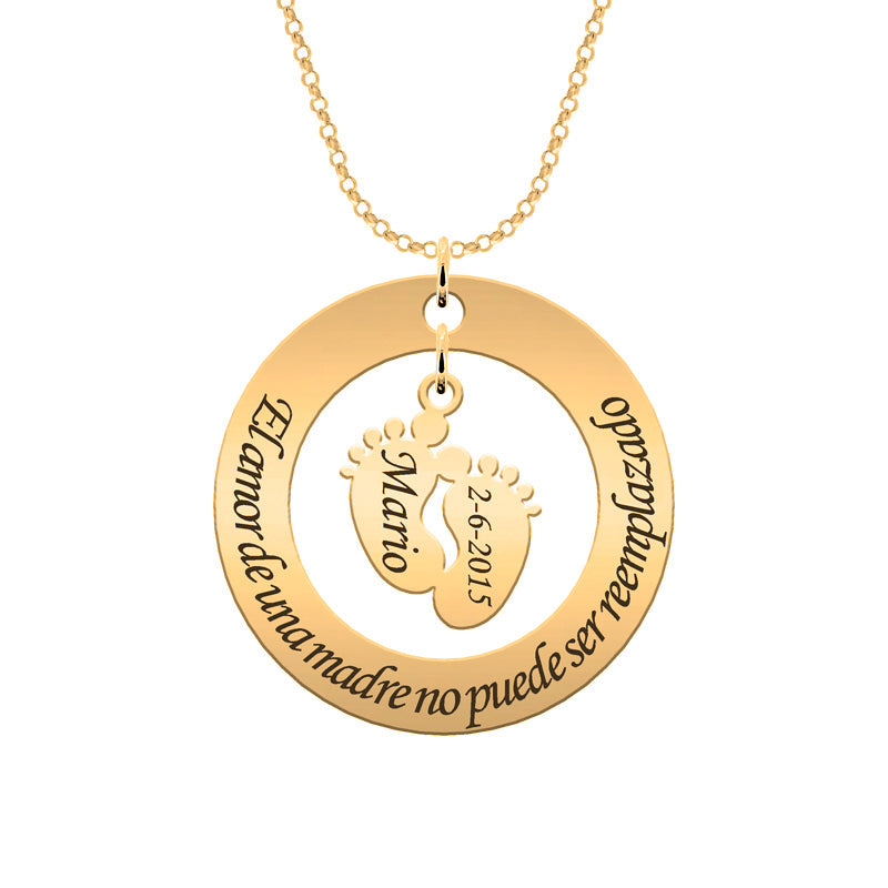Collier personnalisé argent cercle message et 2 ou 4 pieds plaqués or