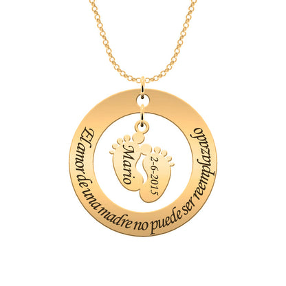 Collier personnalisé argent cercle message et 2 ou 4 pieds plaqués or