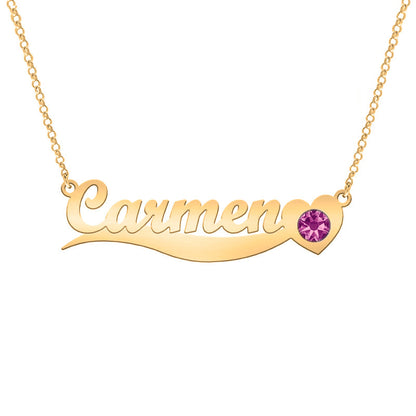 Collier personnalisé barre prénom et pierre de naissance plaqué or
