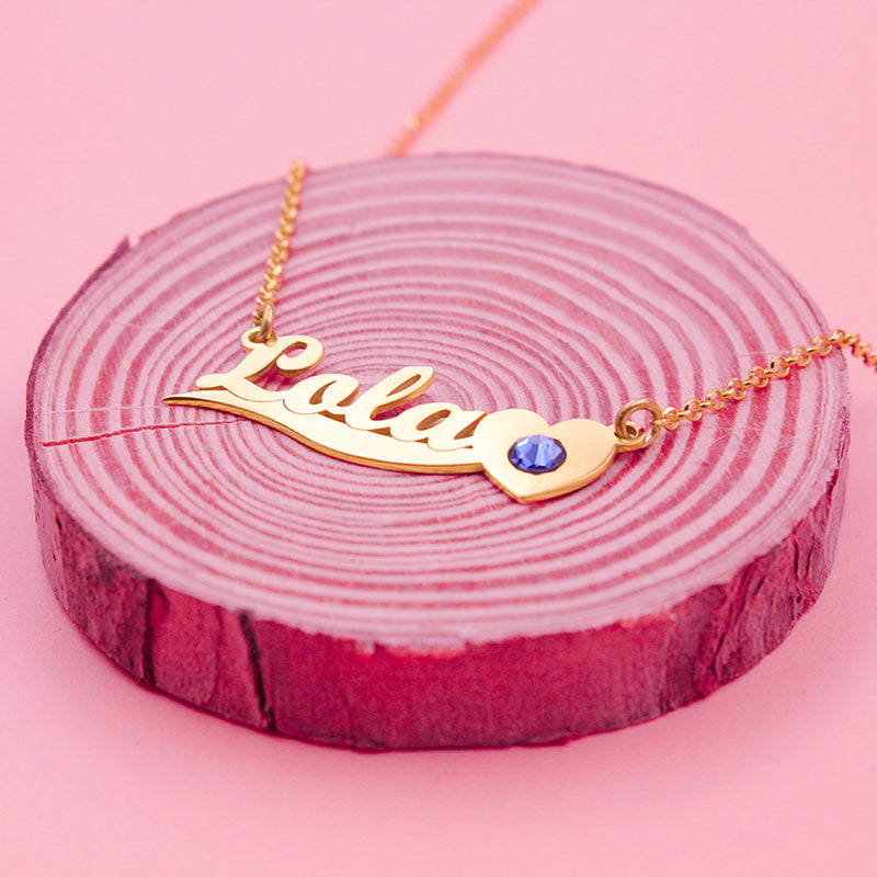 Collier personnalisé barre prénom et pierre de naissance plaqué or