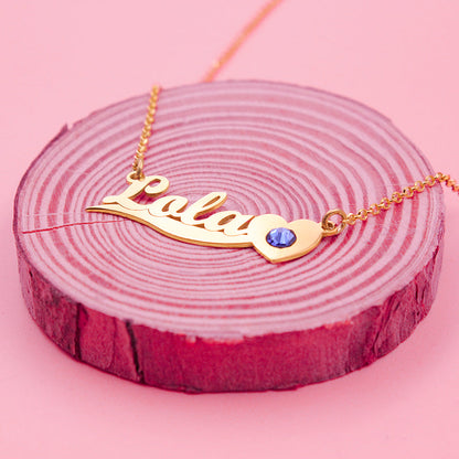 Collier personnalisé barre prénom et pierre de naissance plaqué or