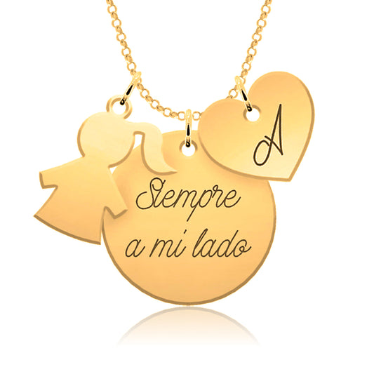 Collier personnalisé enfant cœur médaille en argent plaqué or