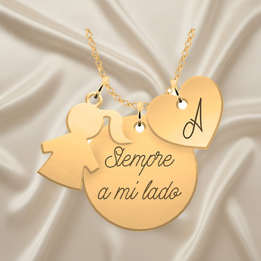 Collier personnalisé enfant cœur médaille en argent plaqué or