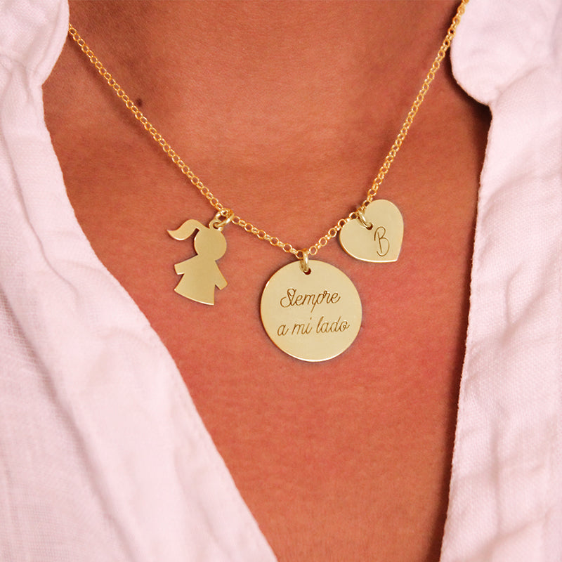 Collier personnalisé enfant cœur médaille en argent plaqué or