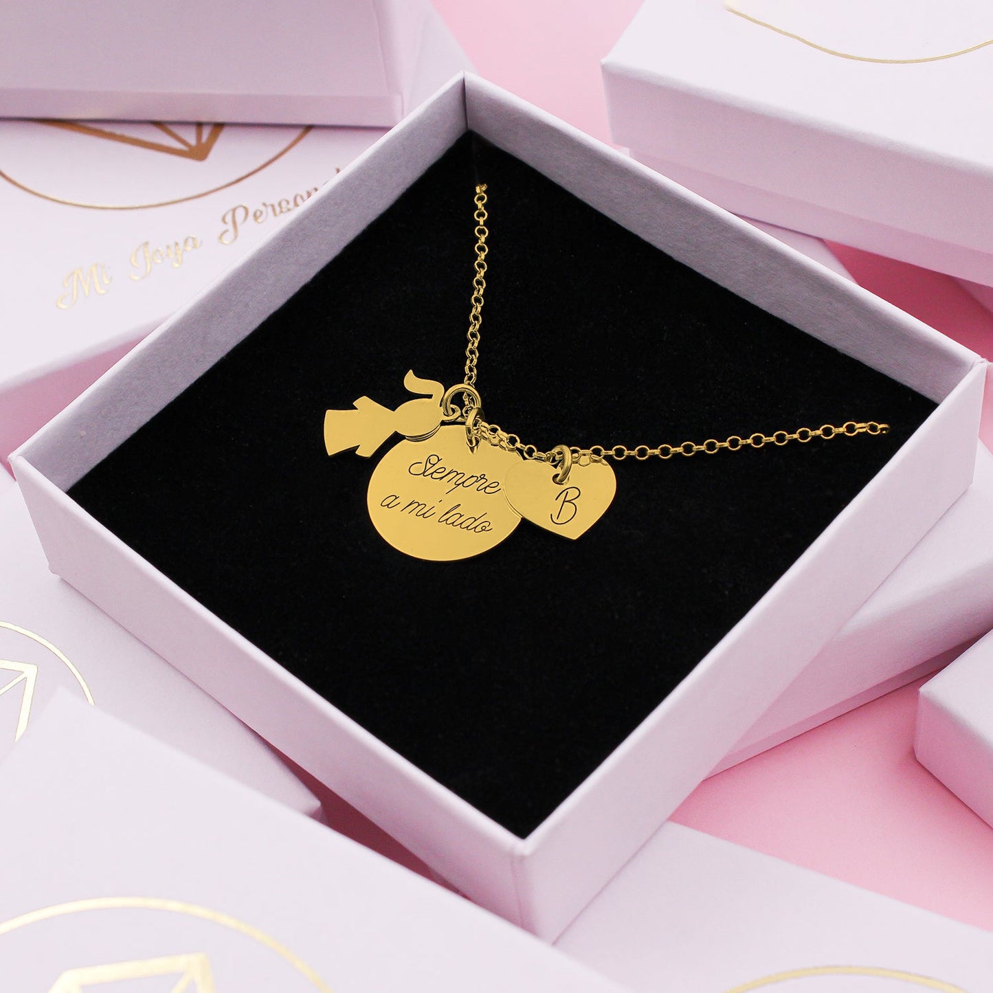 Collier personnalisé enfant cœur médaille en argent plaqué or
