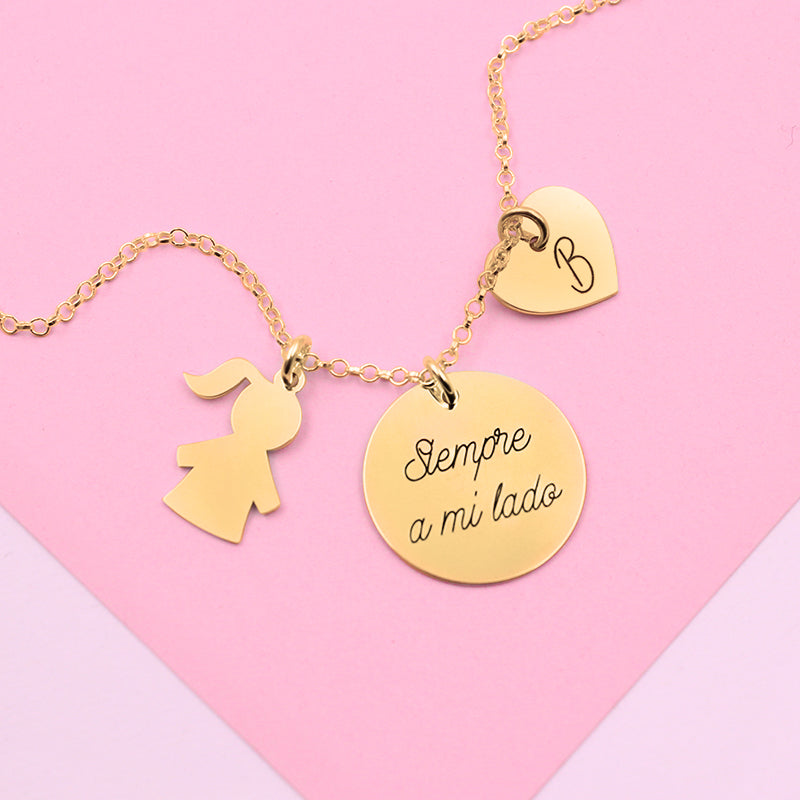 Collier personnalisé enfant cœur médaille en argent plaqué or