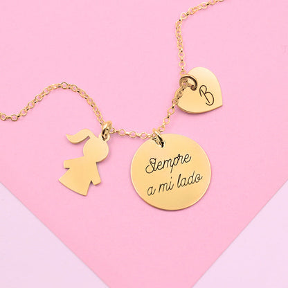 Collier personnalisé enfant cœur médaille en argent plaqué or