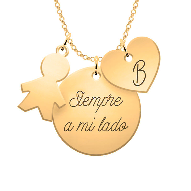 Collier personnalisé enfant cœur médaille en argent plaqué or
