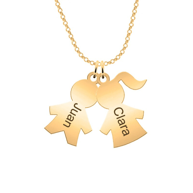 Collier personnalisé plaqué or pendentifs enfants avec prénoms