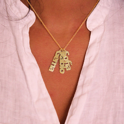 Collier Personnalisé Prénoms Verticaux Plaqué Or