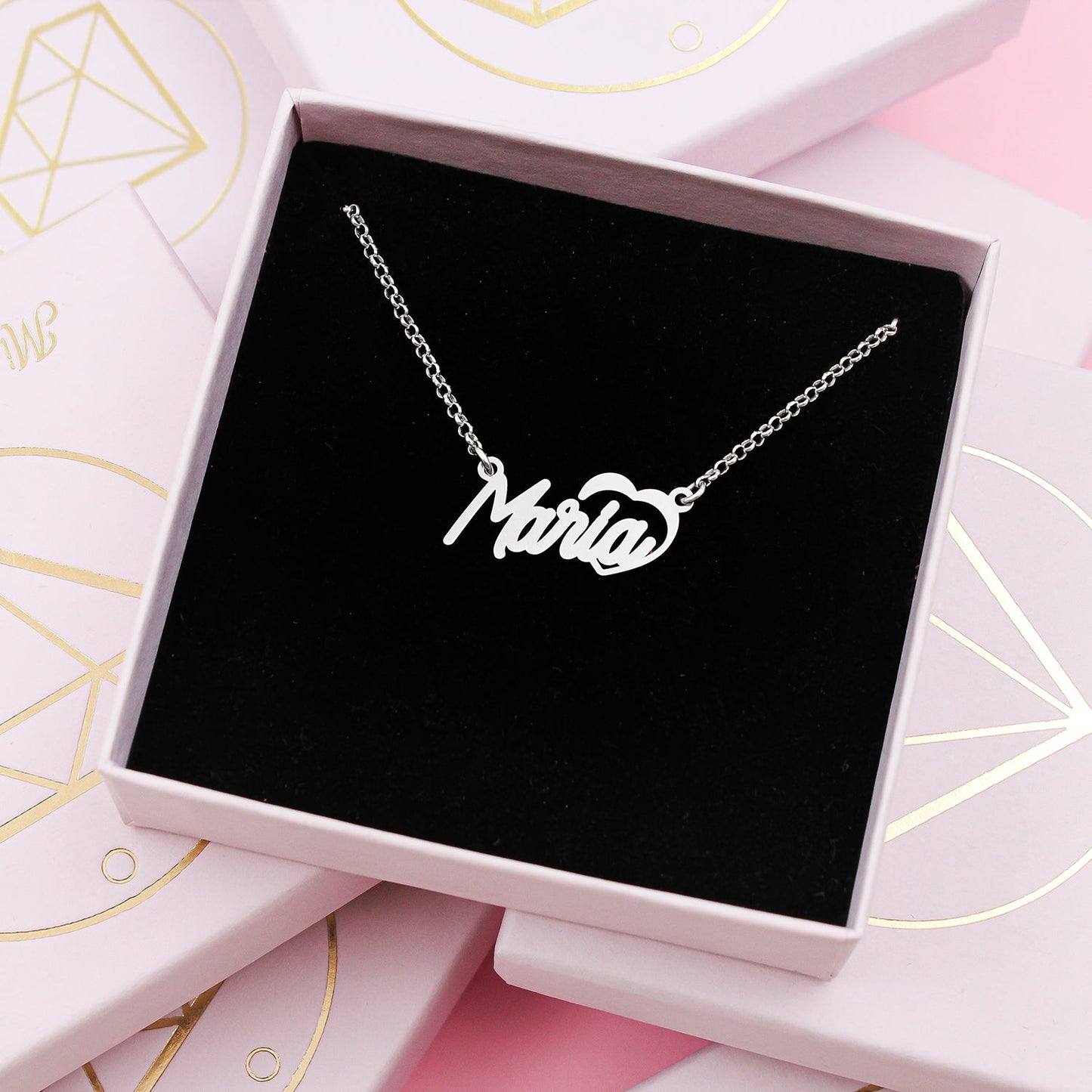 Collier prénom en argent avec cœur ajouré