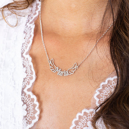 Collier prénom et ailes en argent 925