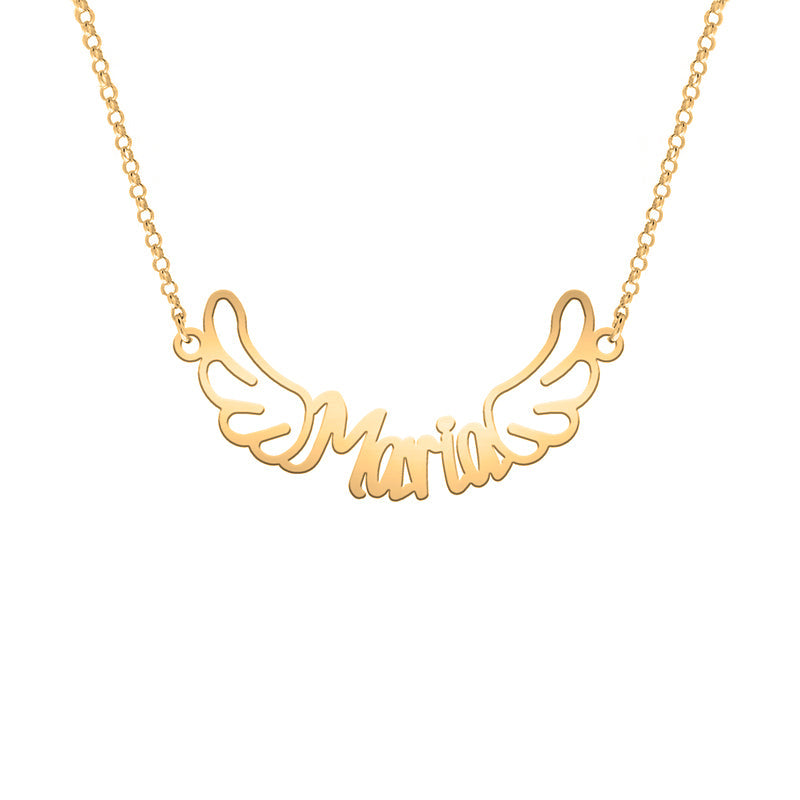 Collier prénom et ailes en argent plaqué or, personnalisable