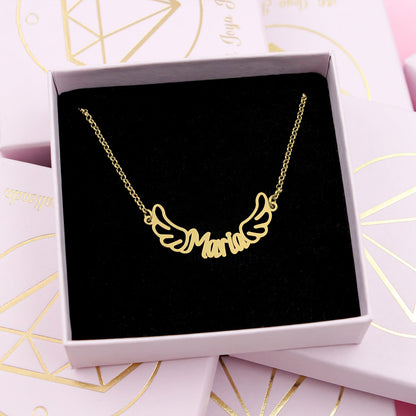 Collier prénom et ailes en argent plaqué or, personnalisable