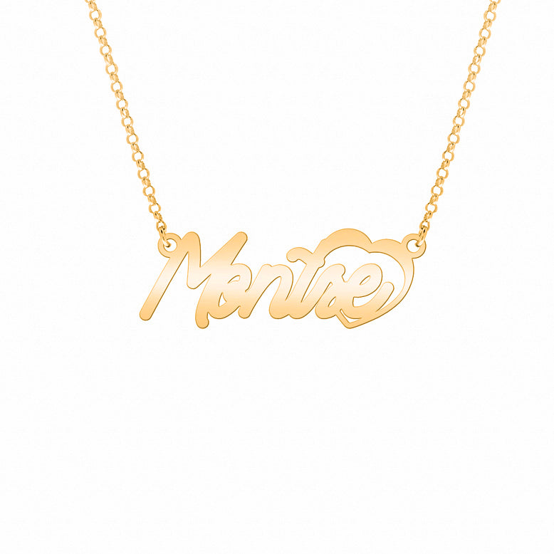 Collier prénom et cœur ajouré en argent plaqué or