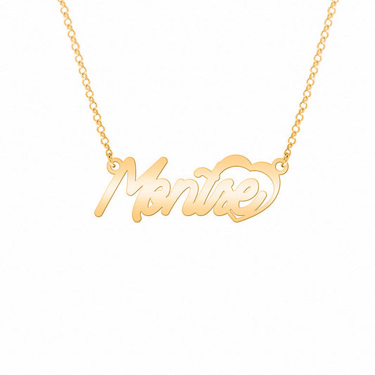 Collier prénom et cœur ajouré en argent plaqué or