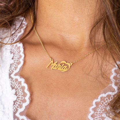Collier prénom et cœur ajouré en argent plaqué or