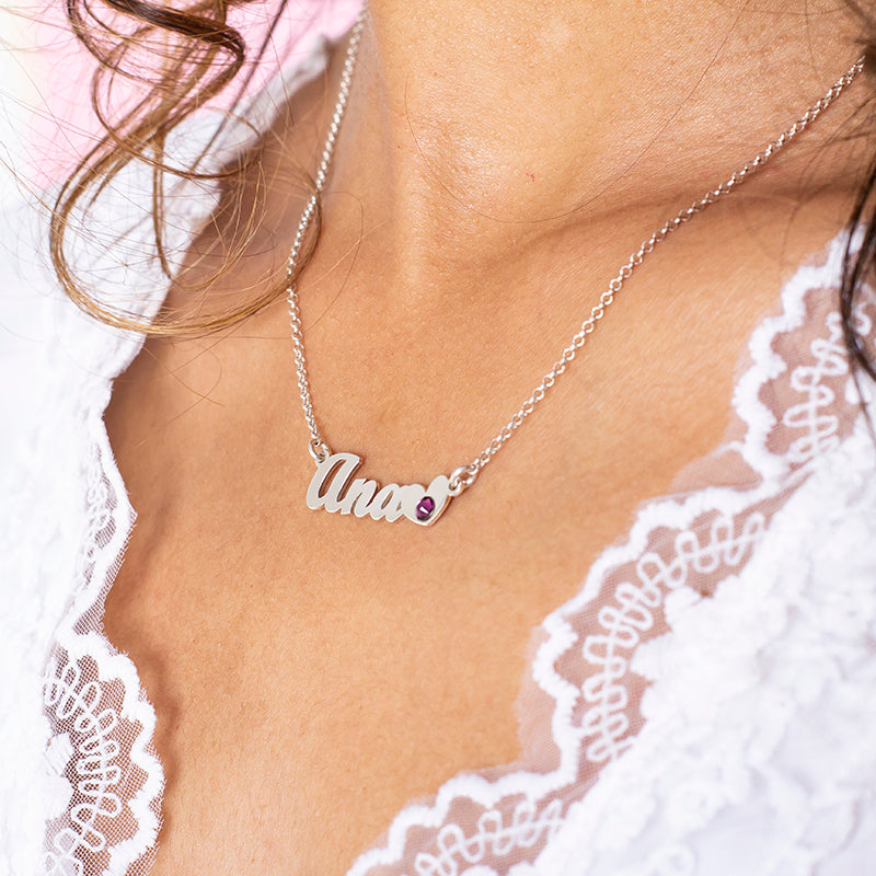 Collier prénom et pierre de naissance en argent 925