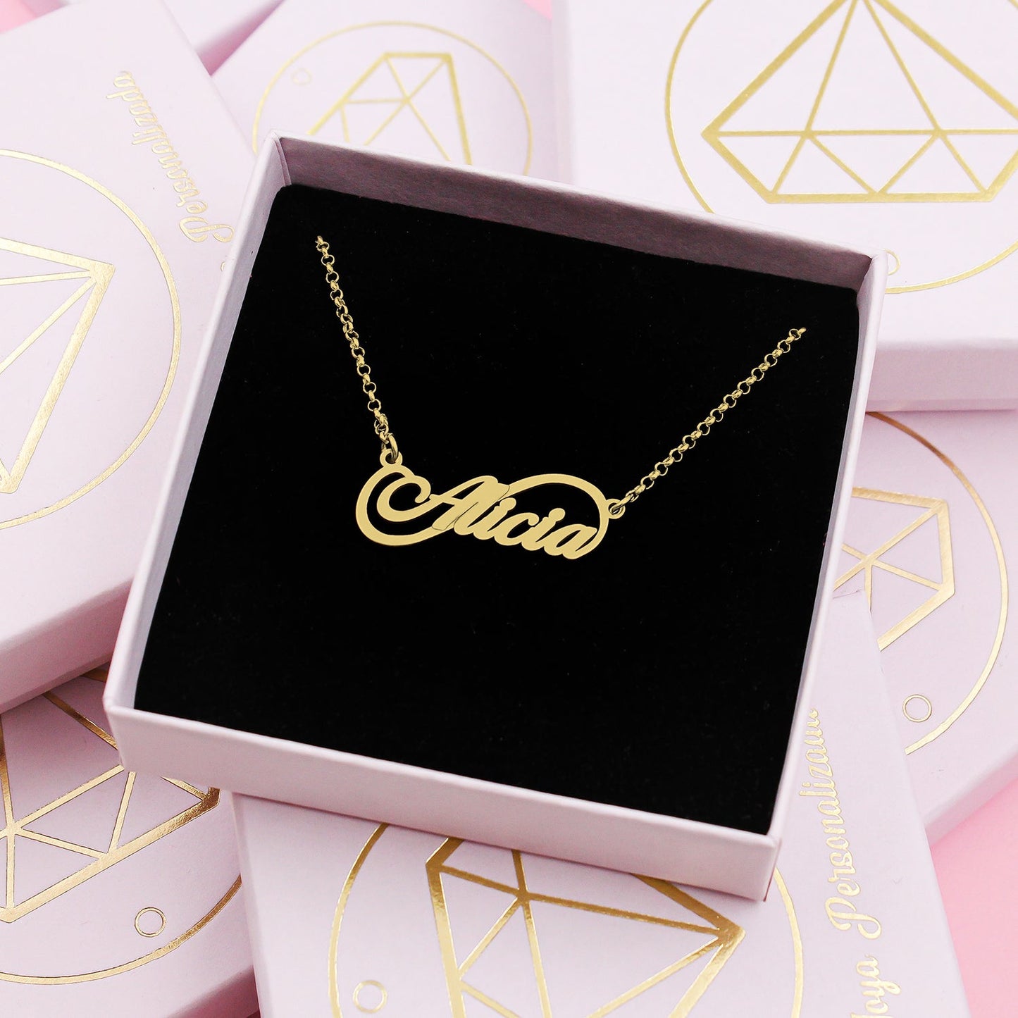 Collier prénom infini en argent plaqué or
