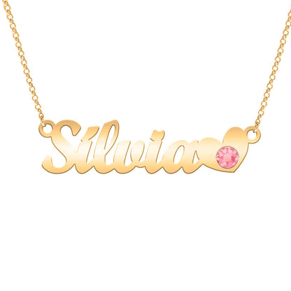 Collier prénom personnalisable argent plaqué or et pierre de naissance