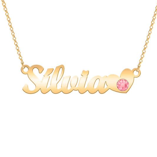 Collier prénom personnalisable argent plaqué or et pierre de naissance