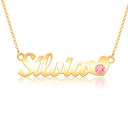 Collier Jeune Maman, prénom et pierre de naissance, argent plaqué or