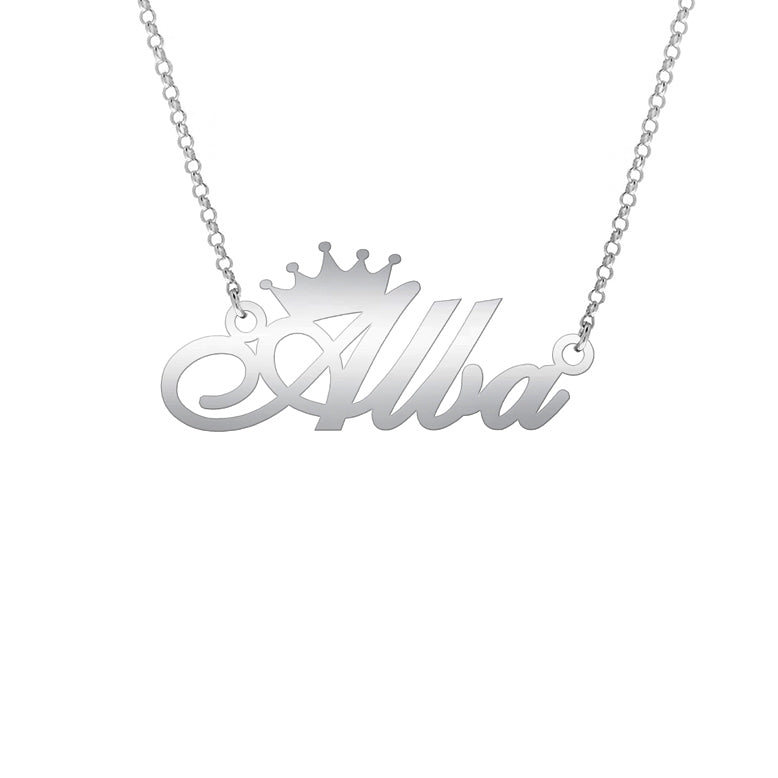 Collier prénom personnalisable en argent avec couronne