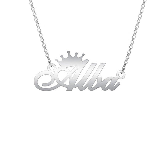 Collier prénom personnalisable en argent avec couronne
