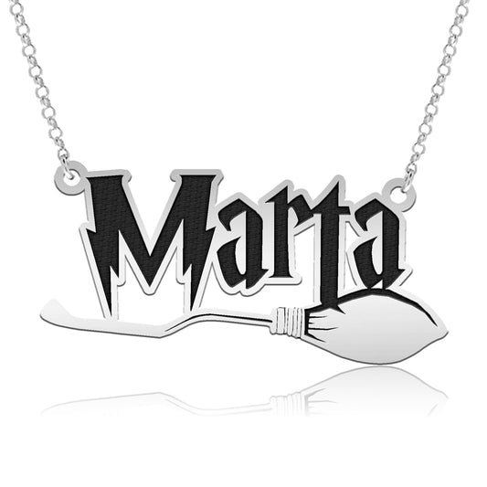 Collier Prénom Personnalisé Argent 925 Balai Magique
