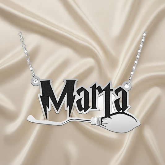 Collier Prénom Personnalisé Argent 925 Balai Magique