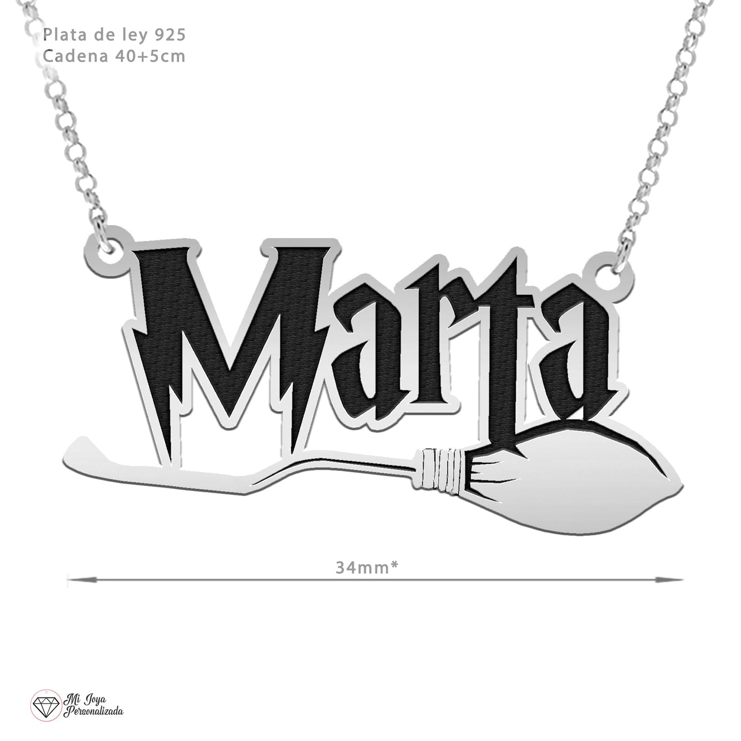 Collier Prénom Personnalisé Argent 925 Balai Magique