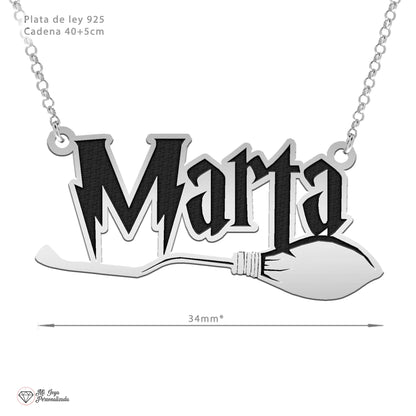 Collier Prénom Personnalisé Argent 925 Balai Magique