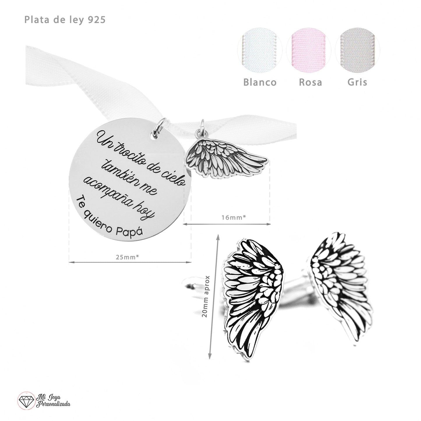 Médaille Bouquet de Mariée & Boutons de Manchette Ailes en Argent
