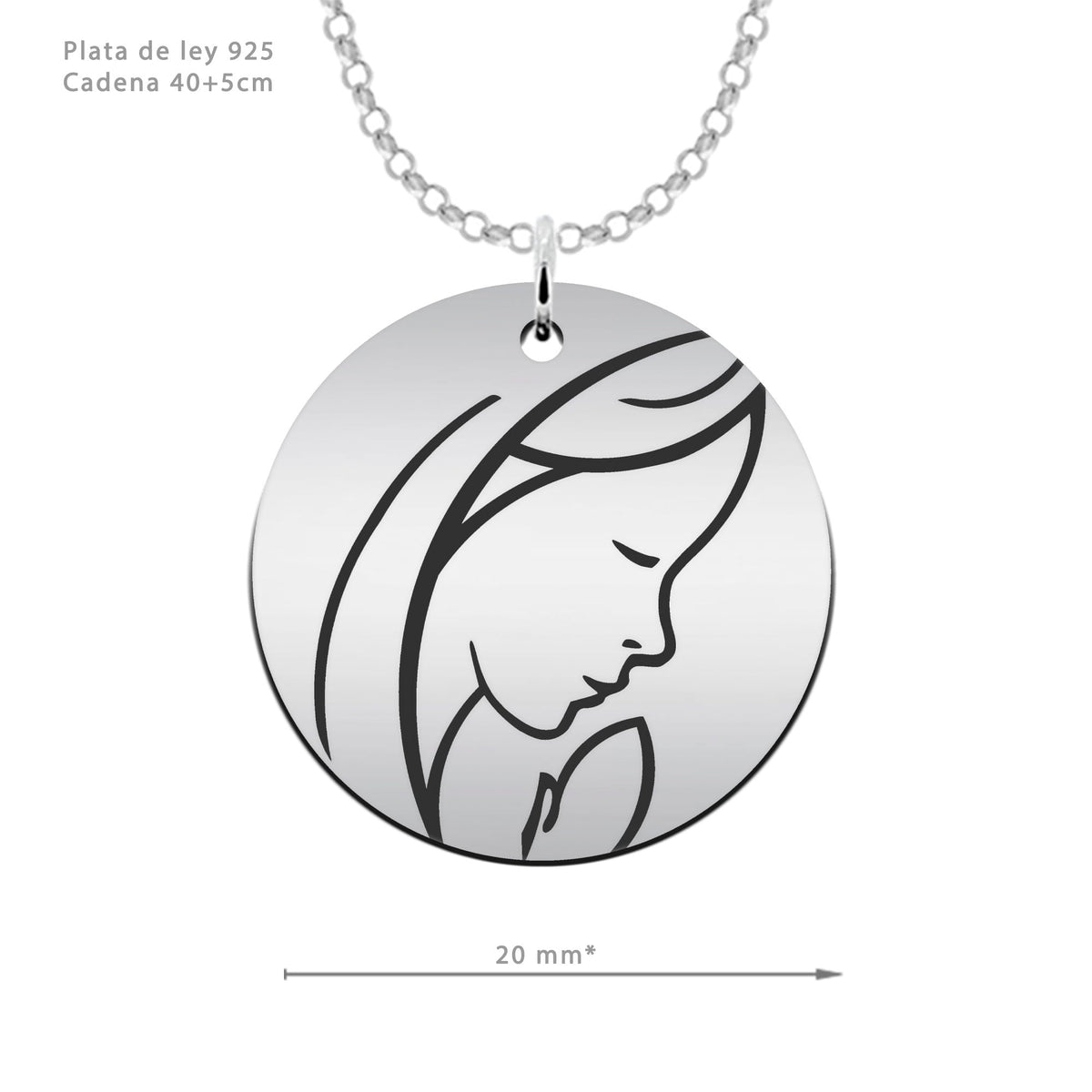 Médaille de Communion Vierge, gravure personnalisée, argent 925