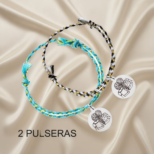 Pack de 2 Bracelets Amie avec Médaille en Argent Gravée