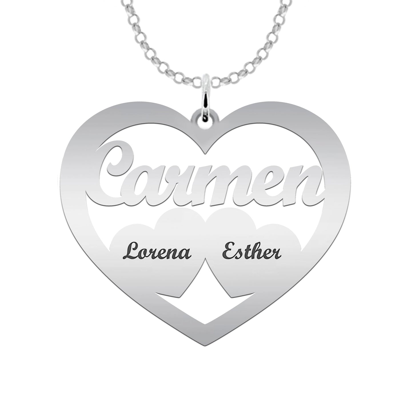 Pendentif cœur en argent 925 personnalisable avec prénoms
