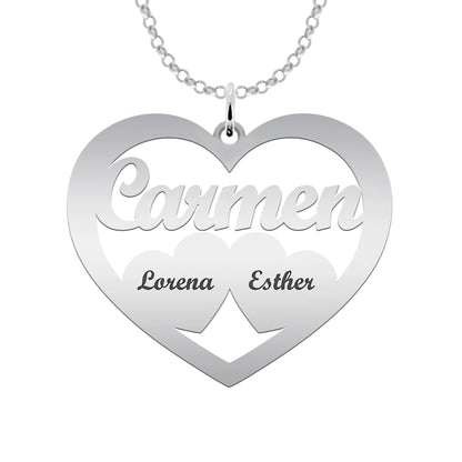 Pendentif cœur en argent 925 personnalisable avec prénoms