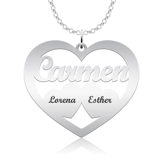 Pendentif cœur en argent 925 personnalisable avec prénoms