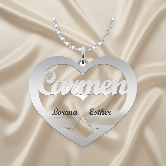 Pendentif cœur en argent 925 personnalisable avec prénoms